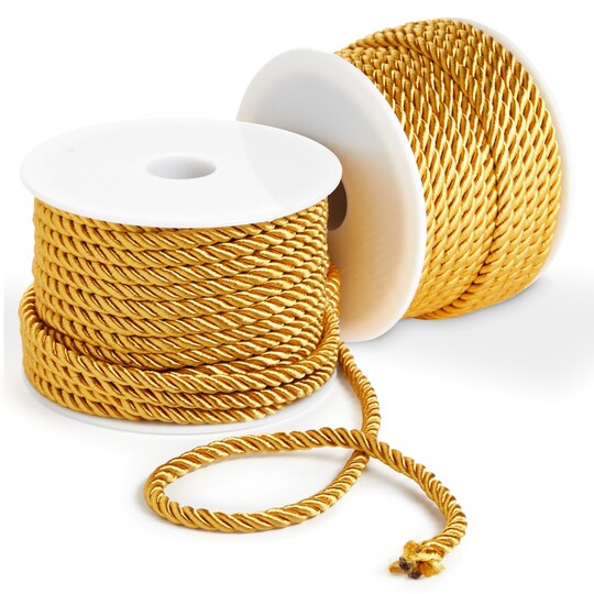 Bright Creations; Bright Creations Gold Rope Twisted Cord - Metallic Gold Cording for Sewing & Upholstery Trim - Decorative Braided Rope for Crafts & Decor - 5mm, 36 Yards (2x18 Yds), Polyester; Category:Macrame; Image:1